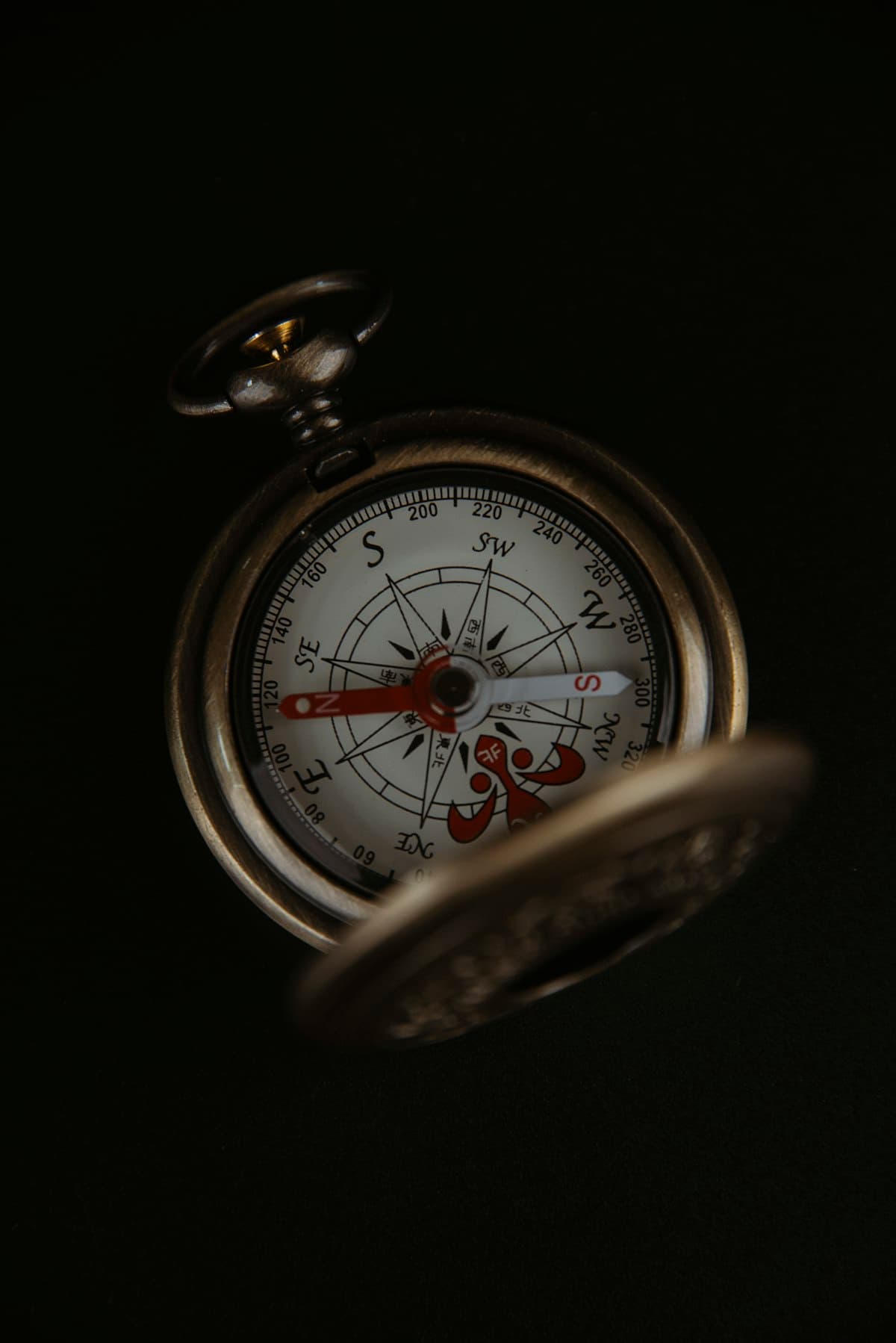 Compass dial photographed in low light