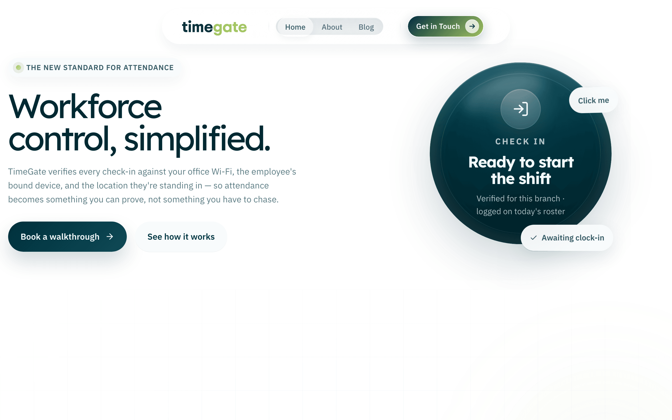 Timegate SaaS productivity website hero