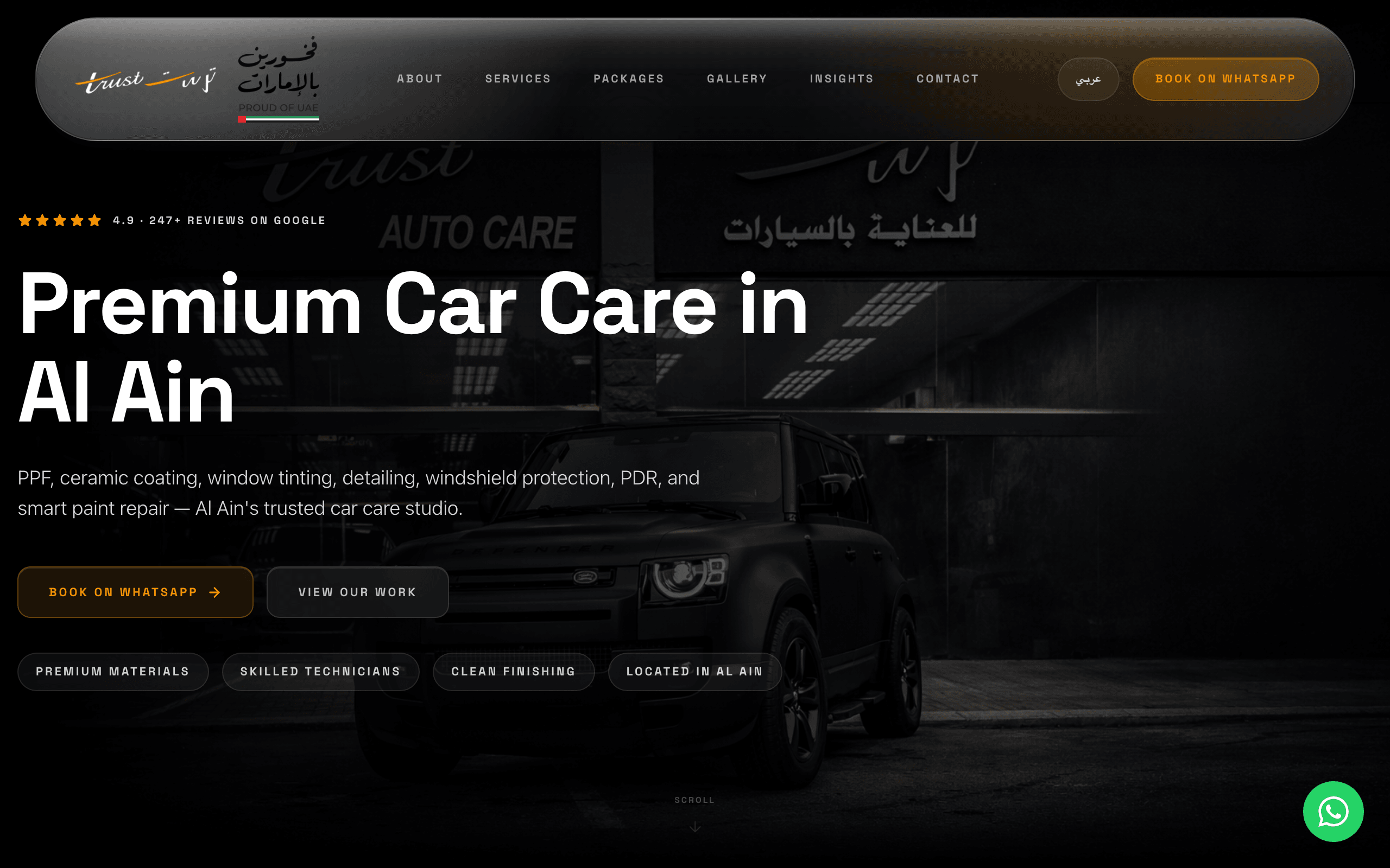 Trust Auto Care premium car detailing website in Al Ain, UAE
